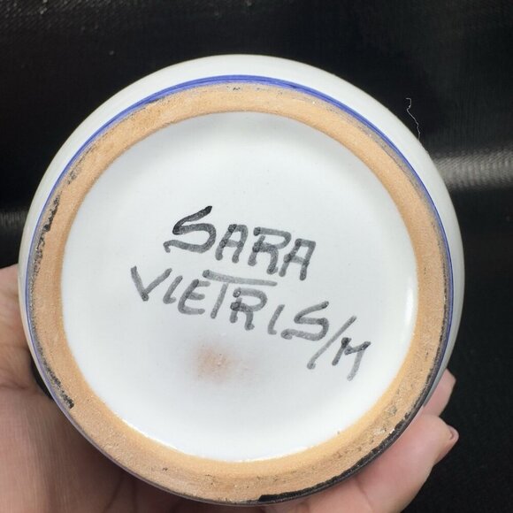 Vintage Hand Made Pottery Vase Vessel Artist Signed Sara Vietri Hand Glazed VTG - Picture 3 of 14